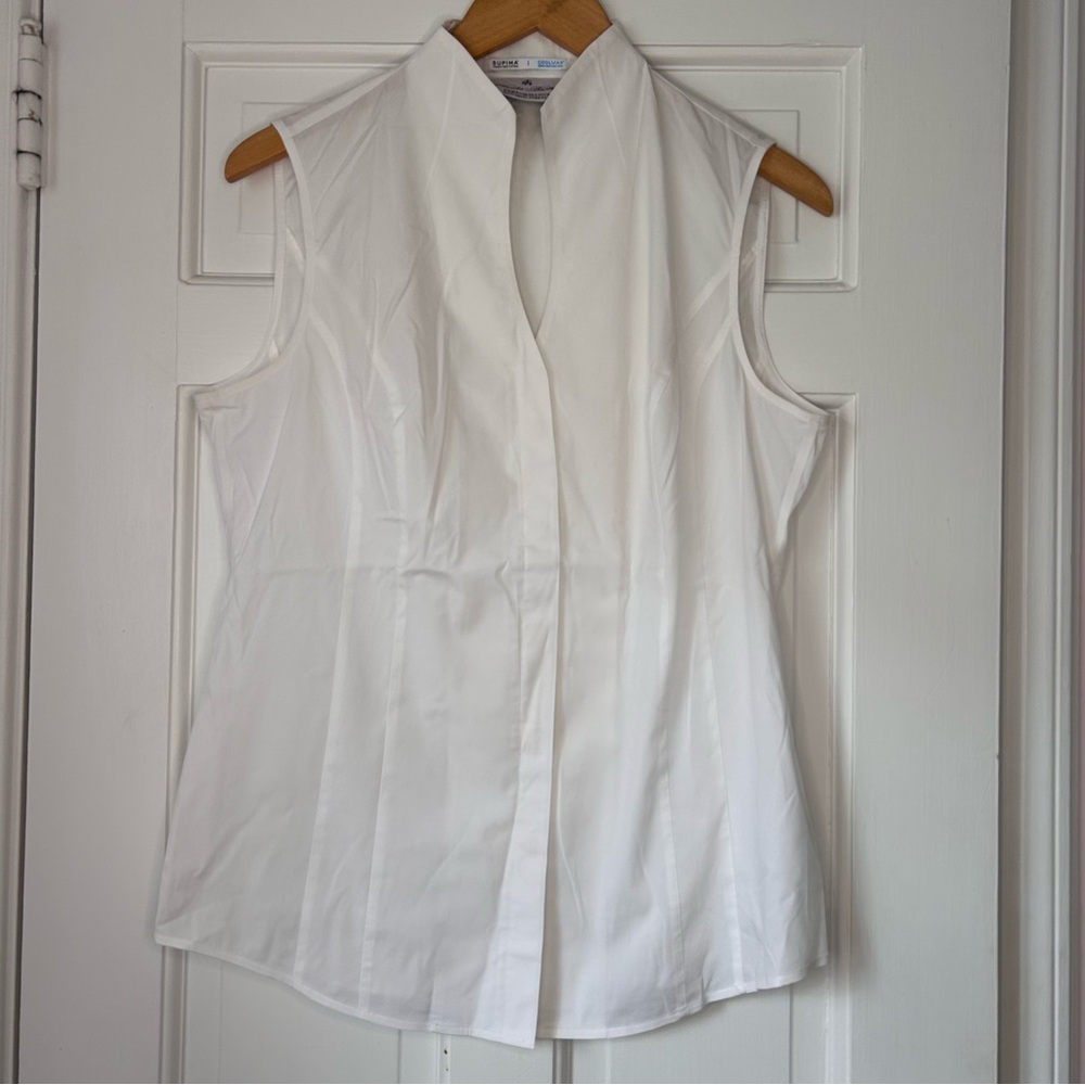 Supima Sleeveless White Stand-Collar Women's Top